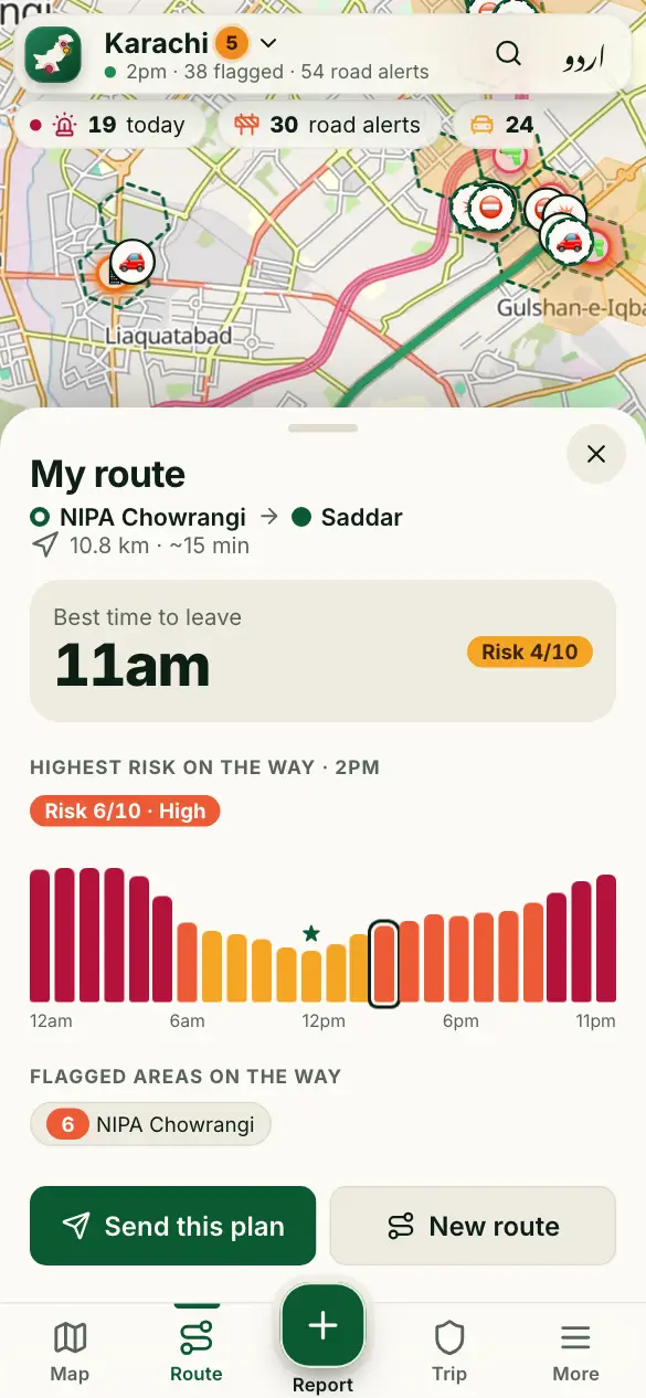 Screenshot: My route: the best time to leave