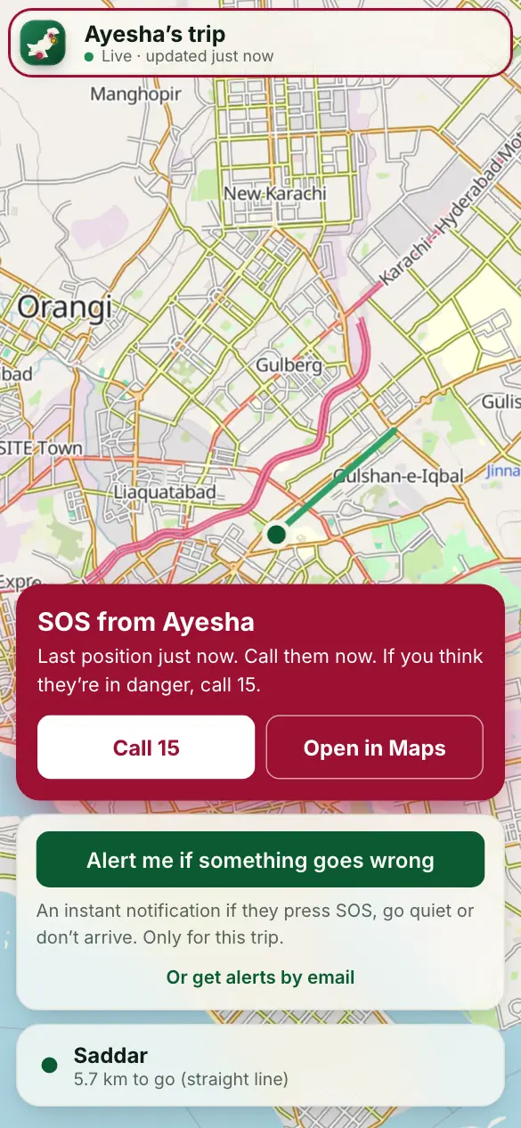 Screenshot: Watching someone’s trip: Alert me