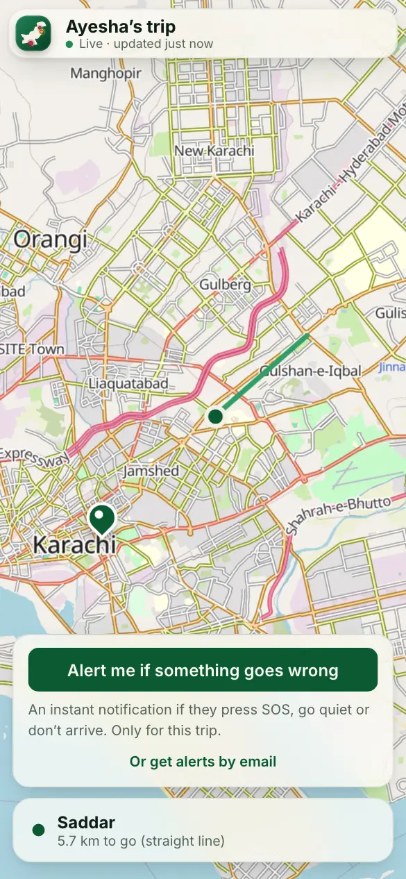Screenshot: Watching someone’s trip: Alert me